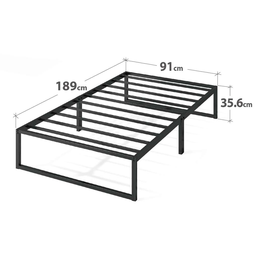 Zinus Lorelai Single Bed frame - Bed 90x190 cm - 36 cm Height with Underbed storage - Metal Platform Bed frame with Steel slat support