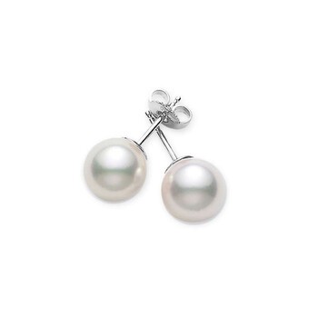 Akoya Pearl Stud Earrings with 18K White Gold 8-8.5mm A Grade