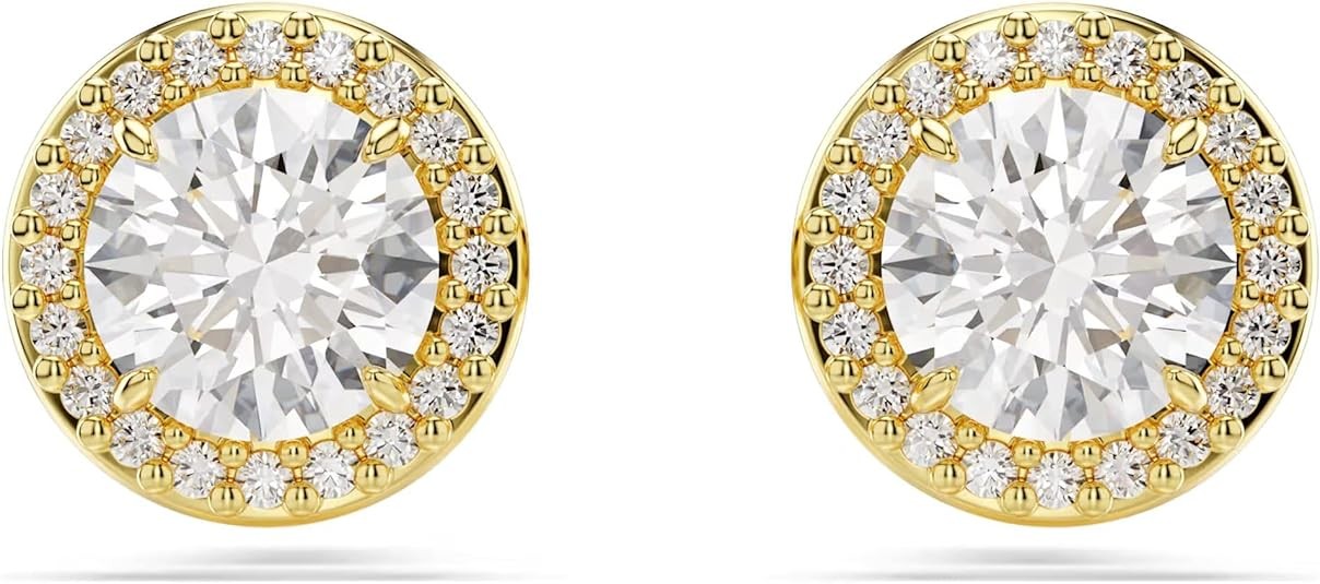 Una Angelic Round Cut Gold-Tone Stud Earrings